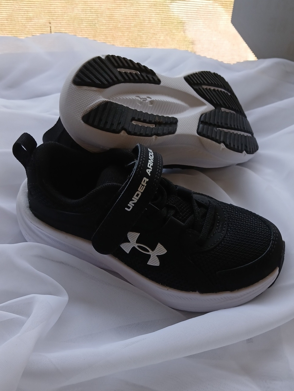 Under Armour Black & White Kids' Velcro Athletic Sneakers